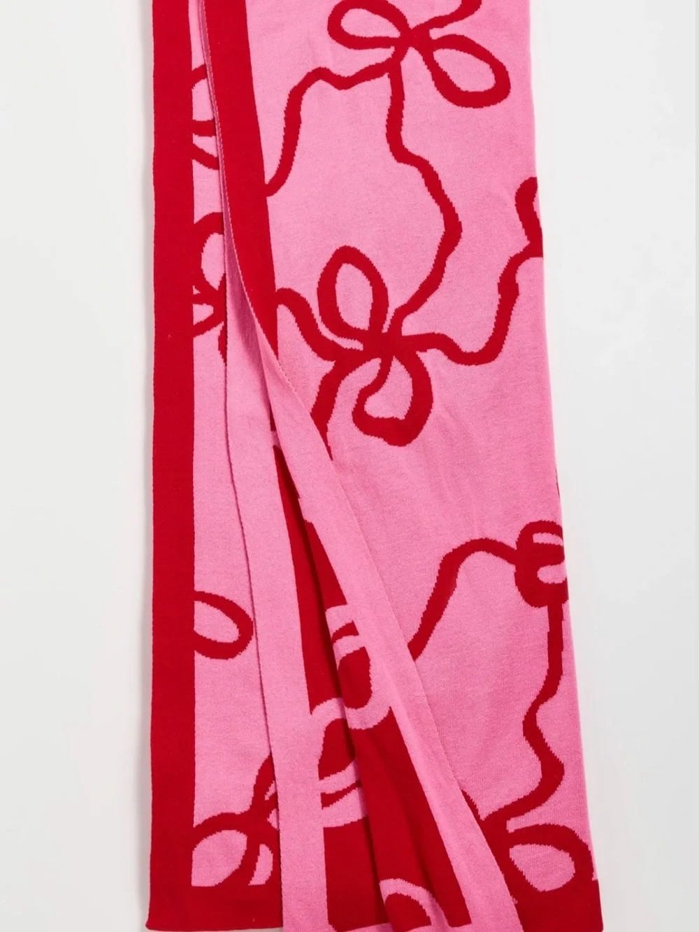 LoveShackFancy Pink and Red Ribbon Bow Knit Blanket - Picture 1 of 4